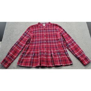 Caslon Shirt Top Womens Petite XS Multi Plaid Cotton Pintuck Detail Button Front